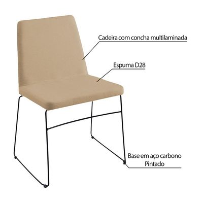 Kit 3 Cadeiras Decorativa Sala de Jantar Anne Linho Bege - Gran Belo
