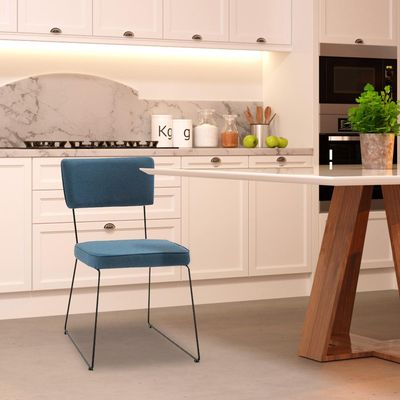 Kit 3 Cadeiras de Jantar Decorativa Base Aço Preto Luigi Linho Azul Jeans - Gran Belo