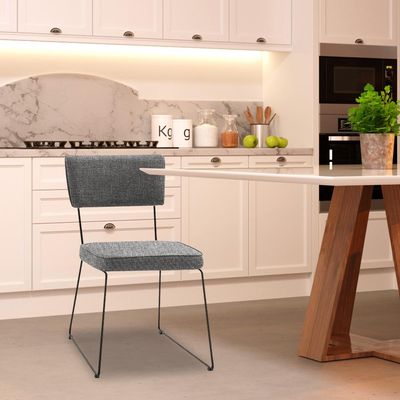 Kit 3 Cadeiras de Jantar Decorativa Base Aço Preto Luigi Linho Cinza - Gran Belo