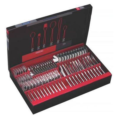 Faqueiro Tramontina Pacific em Aço Inox com Facas para Churrasco Acabamento Alto Brilho com Detalhes no Cabo 72 Peças