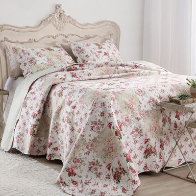 Kit Cobre Leito Colcha Daily Queen 3 Peças Dupla Face Estampado Floral - Floral 11