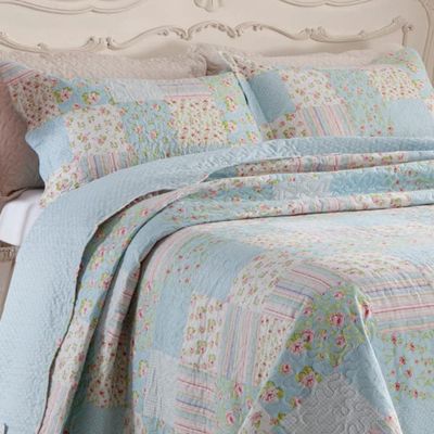 Kit Cobre Leito Colcha Daily Queen 3 Peças Dupla Face Estampado Floral - Patchwork Azul 10