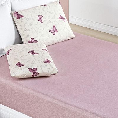 Jogo de Lençol Júlia Queen 3 Peças Micropercal 200 Fios Macio - Borboleta Rosa