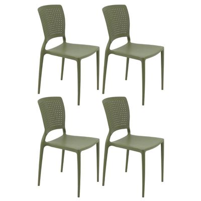 Jogo 4 Cadeiras Plásticas Verde Oliva Tramontina Safira Sala Cozinha Jardim