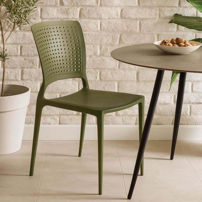 Jogo 4 Cadeiras Plásticas Verde Oliva Tramontina Safira Sala Cozinha Jardim
