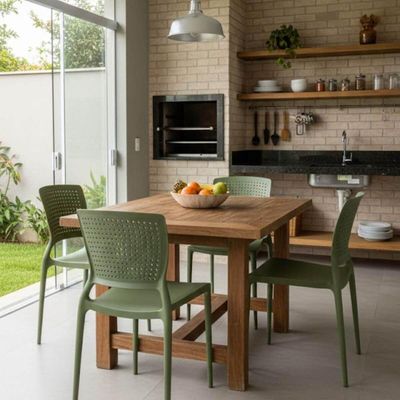 Jogo 4 Cadeiras Plásticas Verde Oliva Tramontina Safira Sala Cozinha Jardim