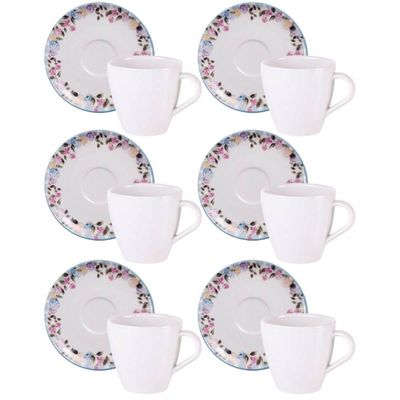 Jogo 6 Xícaras com Pires Chá Café 200ml Porcelana Tramontina Aura Cozinha Servir Mesa Posta