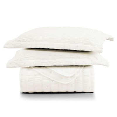 Kit Colcha Cobre Leito Scarpa Plissê l Seersucker 3 Peças Maciez E Leveza Textura  Palha Marfim