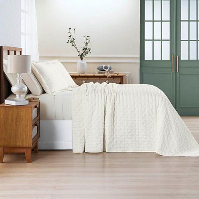 Kit Colcha Cobre Leito Scarpa Plissê l Seersucker 3 Peças Maciez E Leveza Textura  Palha Marfim