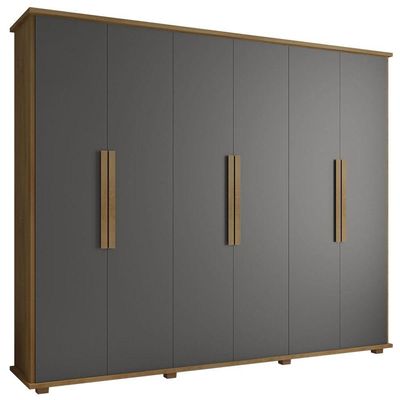 Guarda-roupa Casal 6 Portas 4 Gavetas Cinamomo Com Grafite Canadá - Rv Móveis