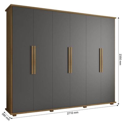 Guarda-roupa Casal 6 Portas 4 Gavetas Cinamomo Com Grafite Canadá - Rv Móveis