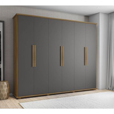 Guarda-roupa Casal 6 Portas 4 Gavetas Cinamomo Com Grafite Canadá - Rv Móveis