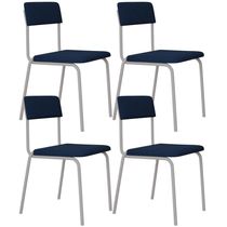 Kit 04 Cadeiras Estofada Para Sala de Jantar Sense Branco C01 Linho Azul Escuro - Lyam Decor
