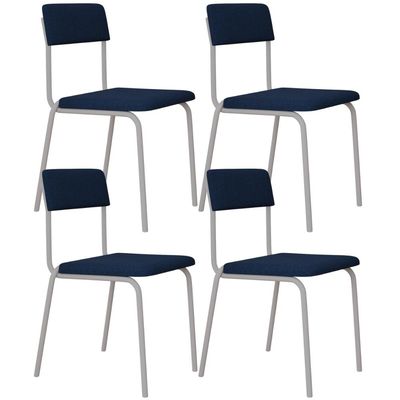 Kit 04 Cadeiras Estofada Para Sala de Jantar Sense Branco C01 Linho Azul Escuro - Lyam Decor