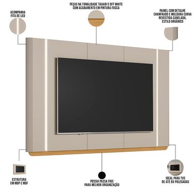 Rack Para Sala LED Com Painel Para TV 70 Pol Elysia L05 Tauari Off White Fosco - Lyam Decor