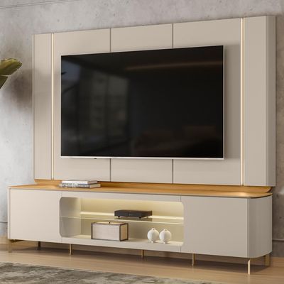 Rack Para Sala LED Com Painel Para TV 70 Pol Elysia L05 Tauari Off White Fosco - Lyam Decor