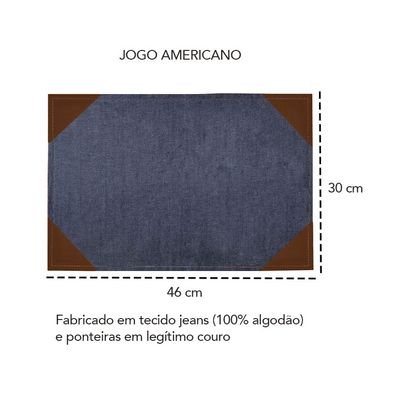 Jogo Americano Jeans com Ponteira de Couro 2un