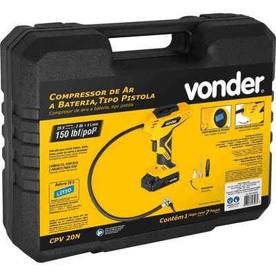 Compressor de Ar à Bateria 20V Tipo Pistola CPV 20 Vonder com Carregador e Maleta