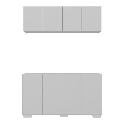 Kit Armário Cozinha Aéreo Balcão 4 Portas Mp2171 Branco/natural