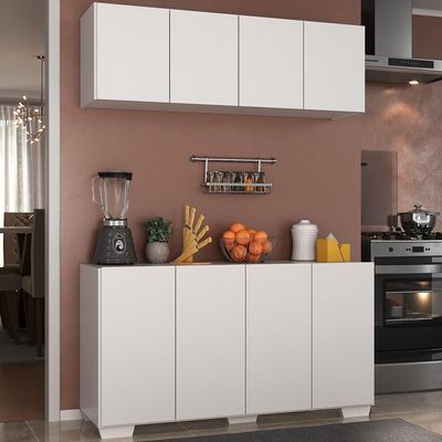 Kit Armário Cozinha Aéreo Balcão 4 Portas Mp2171 Branco/natural