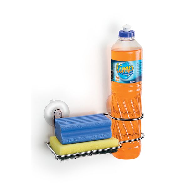 Porta Detergente e Bucha Aramado Arthi em Aço Cromado com Ventosas