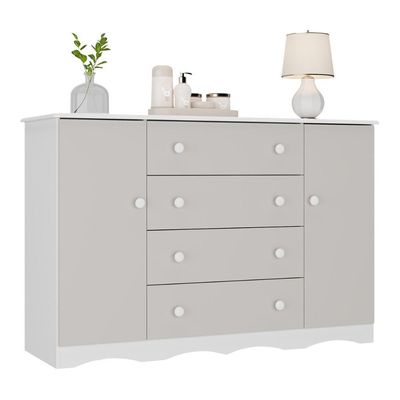 Cômoda Infantil 125cm 2 Portas E 4 Gavetas Realeza Multimóveis Mp4455 Branco/off White Branco/off White