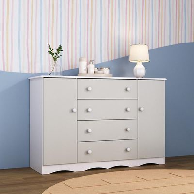 Cômoda Infantil 125cm 2 Portas E 4 Gavetas Realeza Multimóveis Mp4455 Branco/off White Branco/off White