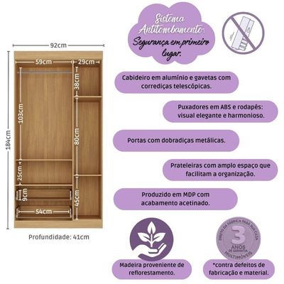 Guarda-roupa Infantil 92cm 3 Portas E 2 Gavetas Encanto Multimóveis Mp4447 Madeirado Madeirado