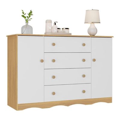 Cômoda Infantil 125cm 2 Portas E 4 Gavetas Realeza Multimóveis Mp4455 Madeirado/branco Madeirado/branco