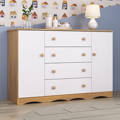 Cômoda Infantil 125cm 2 Portas E 4 Gavetas Realeza Multimóveis Mp4455 Madeirado/branco Madeirado/branco