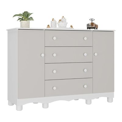 Cômoda Infantil 125cm 2 Portas E 4 Gavetas Dengo Multimóveis Mp4440 Branco/off White Branco/off White
