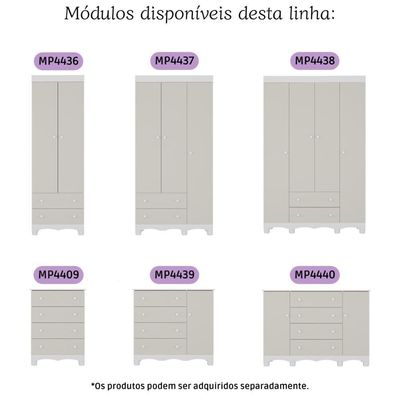 Cômoda Infantil 125cm 2 Portas E 4 Gavetas Dengo Multimóveis Mp4440 Branco/off White Branco/off White