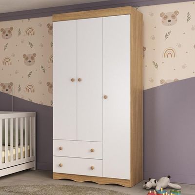 Guarda-roupa Infantil 92cm 3 Portas E 2 Gavetas Realeza Multimóveis Mp4452 Madeirado/branco Madeirado/branco