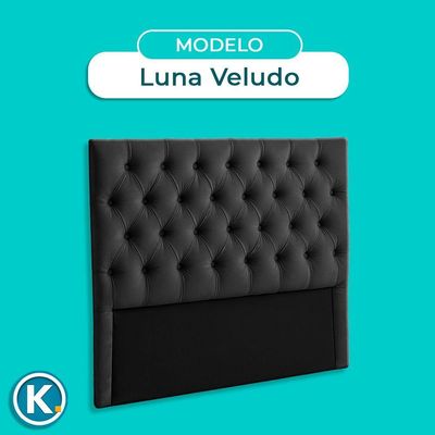 Cabeceira Estofada Casal Luna Nature Veludo Preto 138x136