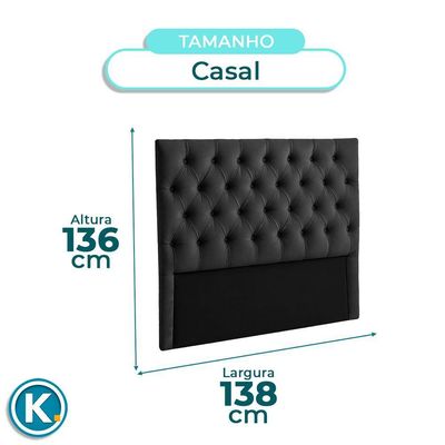 Cabeceira Estofada Casal Luna Nature Veludo Preto 138x136