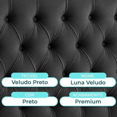 Cabeceira Estofada Casal Luna Nature Veludo Preto 138x136
