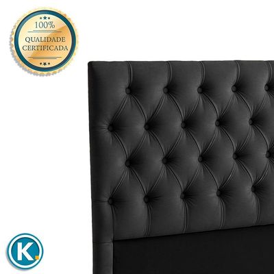 Cabeceira Estofada Casal Luna Nature Veludo Preto 138x136