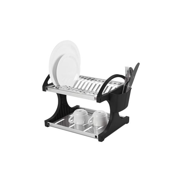 Escorredor de Pratos Brinox em Inox com Porta-Talheres Preto