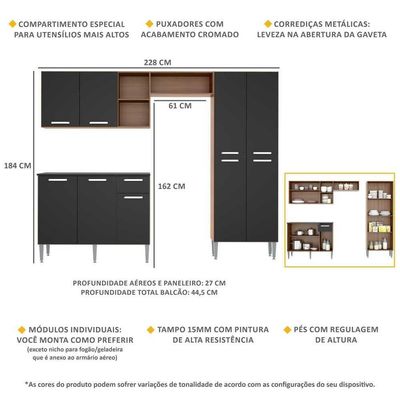 Cozinha Compacta Multimóveis Pequim Fg2999 Madeirada/preta
