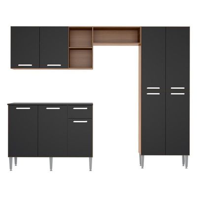 Cozinha Compacta Multimóveis Pequim Fg2999 Madeirada/preta