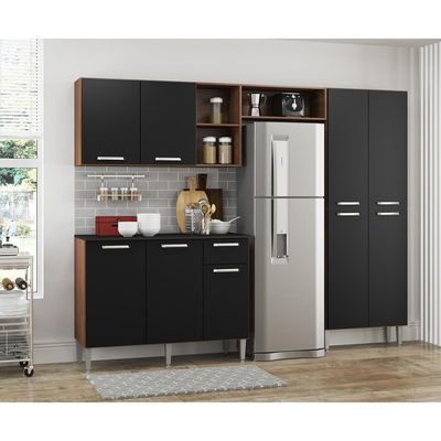 Cozinha Compacta Multimóveis Pequim Fg2999 Madeirada/preta