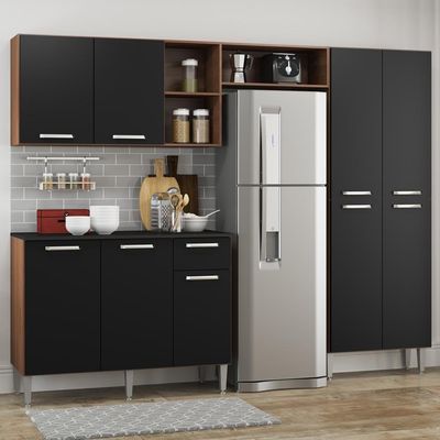 Cozinha Compacta Multimóveis Pequim Fg2999 Madeirada/preta