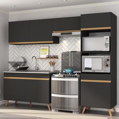 Cozinha Compacta 4pçs+Armário E Balcão Mp3749 Preta