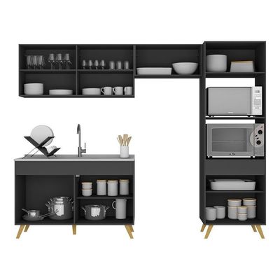 Cozinha Compacta 4pçs+Armário E Balcão Mp3749 Preta