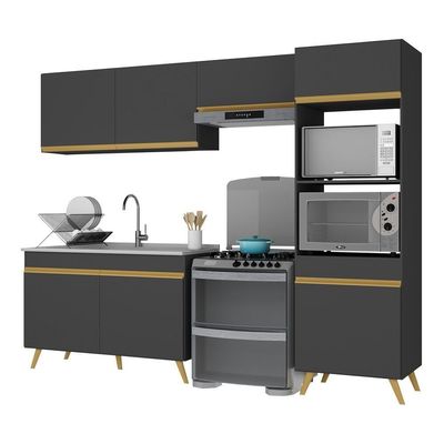 Cozinha Compacta 4pçs+Armário E Balcão Mp3749 Preta
