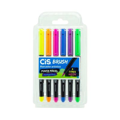 Marcador Artístico Cis Brush Ponta Pincel 6 Cores Neon