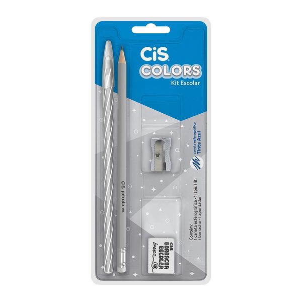 Kit Escolar Cis Basic Color Cinza com Lápis + Caneta + Borracha + Apontador Kit Escolar Cis Basic Color Cinza com Lápis + Caneta + Borracha + Apontador