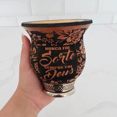 Cuia Chimarrão Tererê Porongo Decorada Laser 14cm