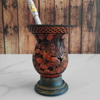 Cuia Chimarrão Tererê Porongo Decorada Laser 14cm