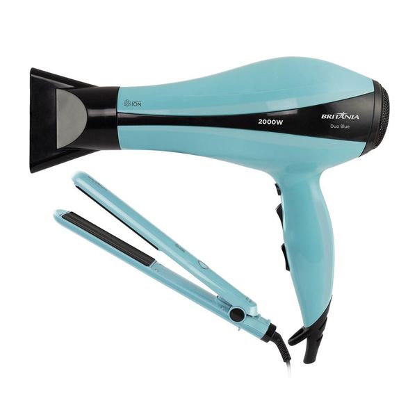 Kit Secador com Prancha Britânia Duo Blue BKT2000 Azul 127V 127V